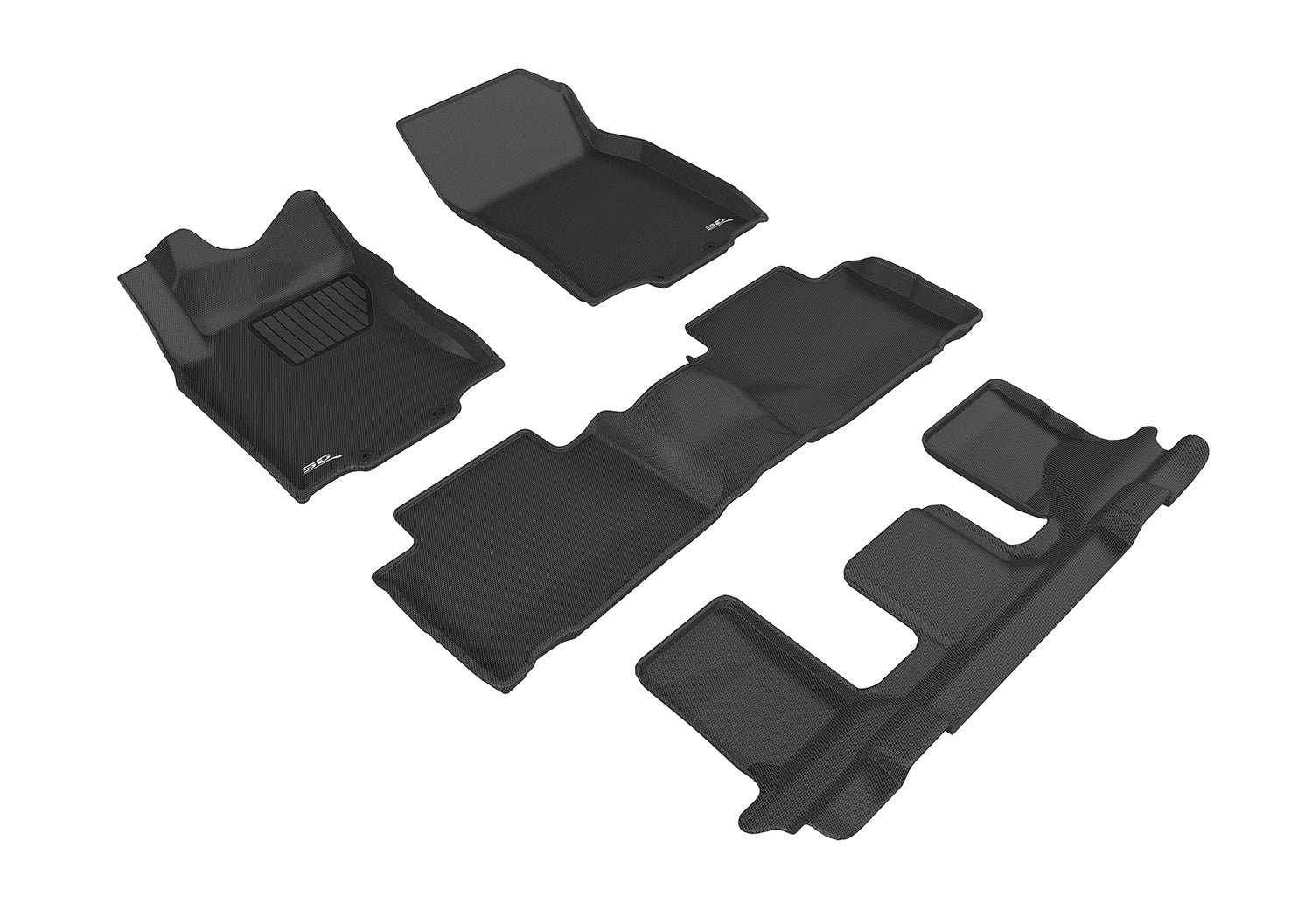 3D MAXpider |  2014 2020 NISSAN ROGUE KAGU 1ST ROW 2ND ROW 3RD ROW Floormats - BLACK - Carbon Fiber Embossed Pattern