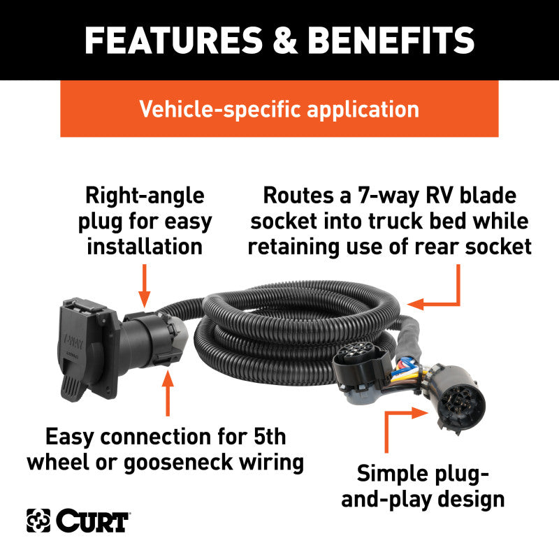 Curt Nissan Titan 7ft Wiring Harness Extension (Adds 7-Way RV Blade to Truck Bed)