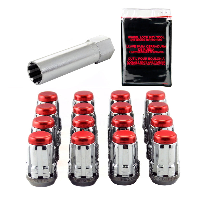 McGard SplineDrive Tuner 4 Lug Install Kit w/Tool (Cone) M12X1.25 / 13/16 Hex / 1.24in. L - Red Cap