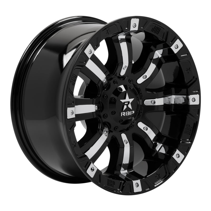 RBP 94R 17x9.0 6x139.7 BP / 5.5 BS 10mm Offset 78mm CB (Hub Centric) Black w/Chrome Inserts Wheel