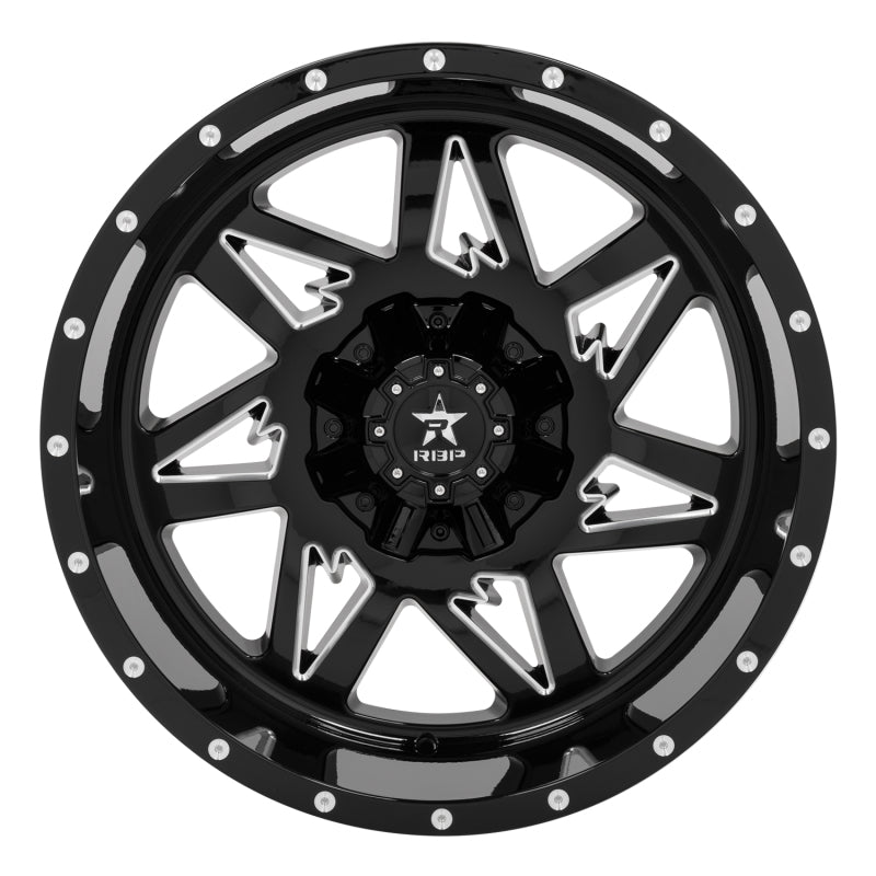 RBP 71R Avenger 22x12 6x139.7 BP / 4.75 BS / -44mm Offset 78mm CB Gloss Black Machined Grooves Wheel