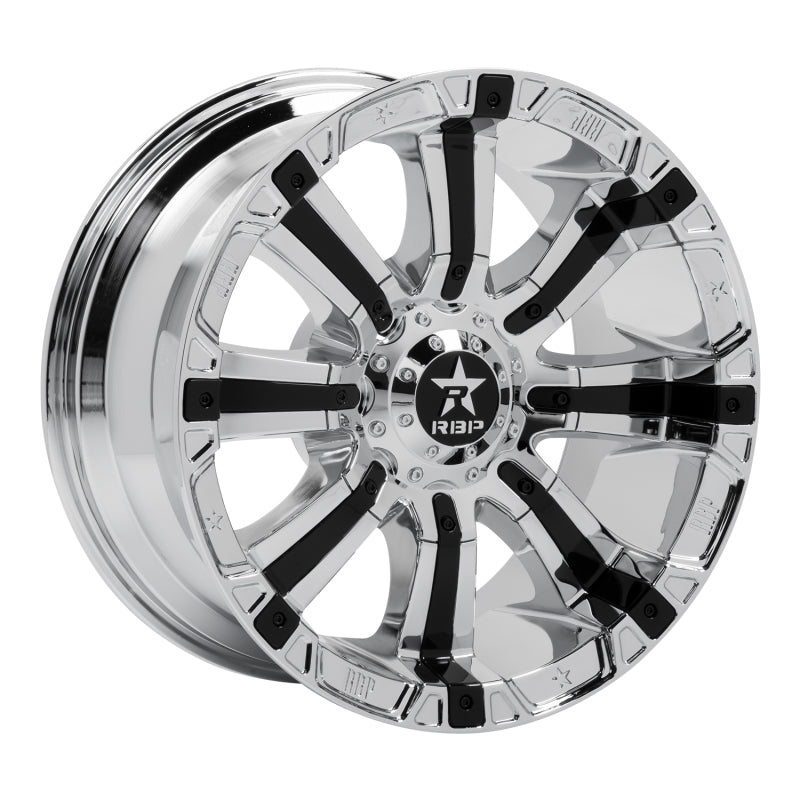 RBP 94R 20x10 6x139.7 BP / 6 BS 10mm Offset 78mm CB (Hub Centric) Chrome w/Black Inserts Wheel