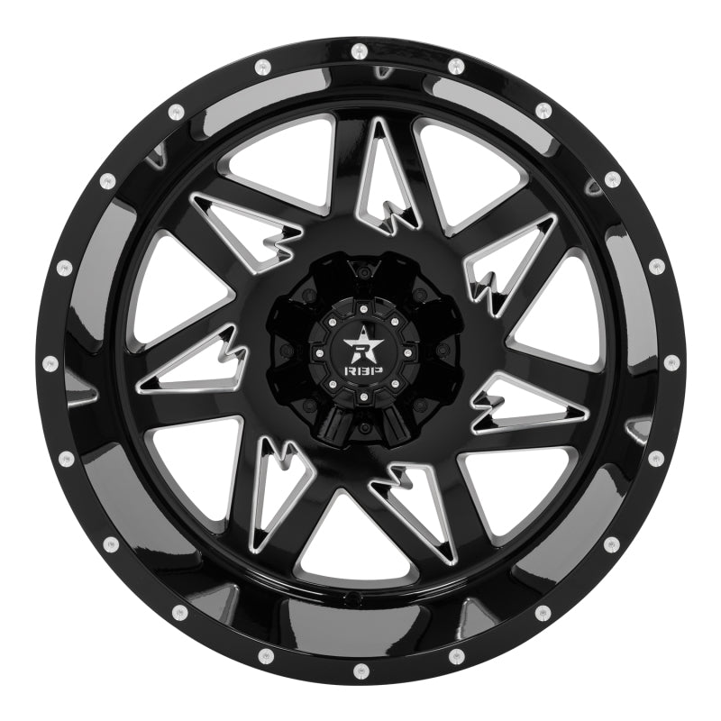 RBP 71R Avenger 24x14 6x139.7 BP / 4.5 BS / -76mm Offset 78mm CB Gloss Black Machined Grooves Wheel