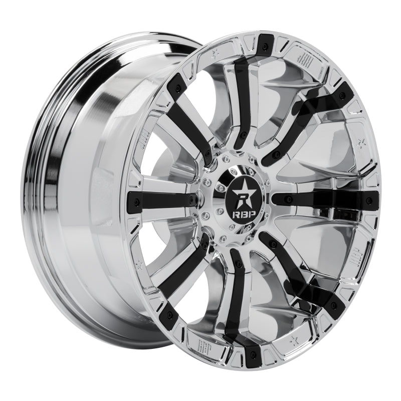 RBP 94R 20x10 6x139.7 BP / 6 BS 10mm Offset 78mm CB (Hub Centric) Chrome w/Black Inserts Wheel