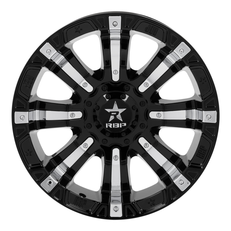 RBP 94R 18x10 6x139.7 BP / 5 BS -12mm Offset 78mm CB (Hub Centric) Black w/Chrome Inserts Wheel