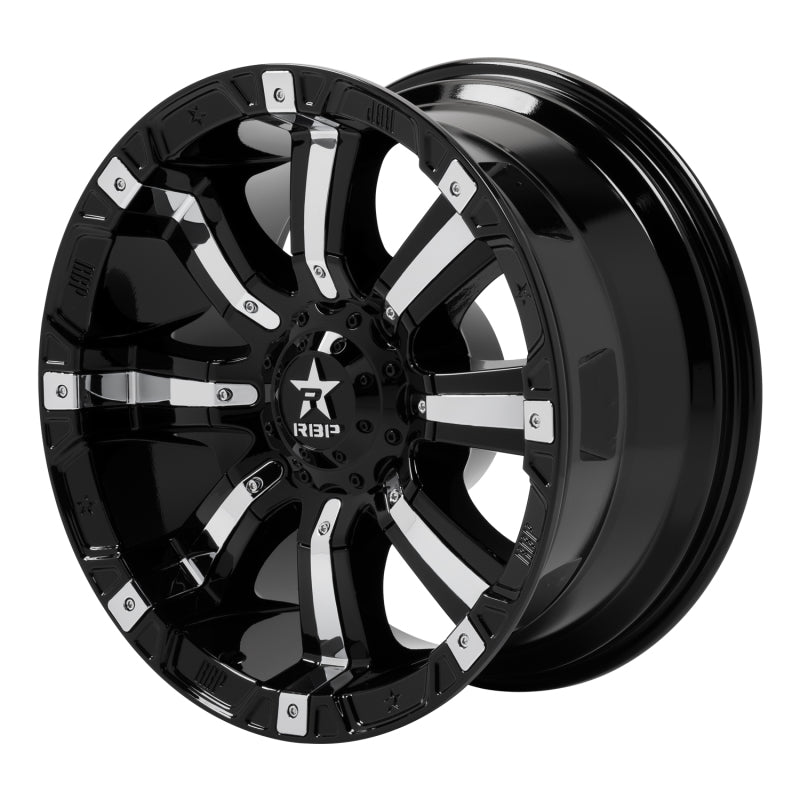 RBP 94R 20x10 6x139.7 BP / 6 BS 10mm Offset 78mm CB (Hub Centric) Black w/Chrome Inserts Wheel