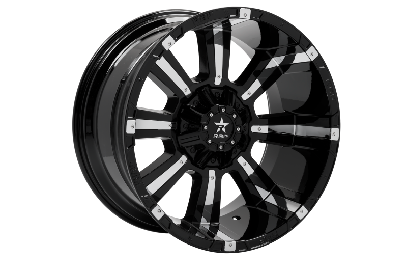 RBP 94R 22x12 6x139.7 BP / 4.75 BS -44mm Offset 78mm CB (Hub Centric) Black w/Chrome Inserts Wheel