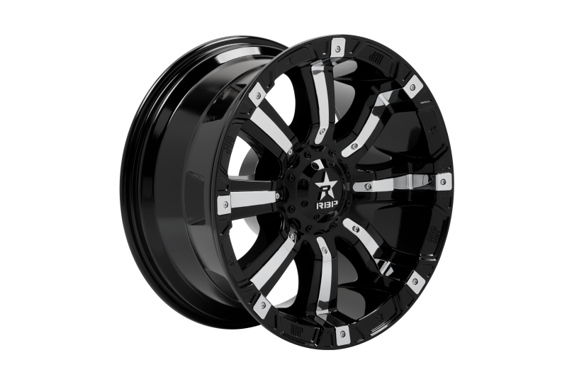 RBP 94R 20x10 6x139.7 BP / 6 BS 10mm Offset 78mm CB (Hub Centric) Black w/Chrome Inserts Wheel