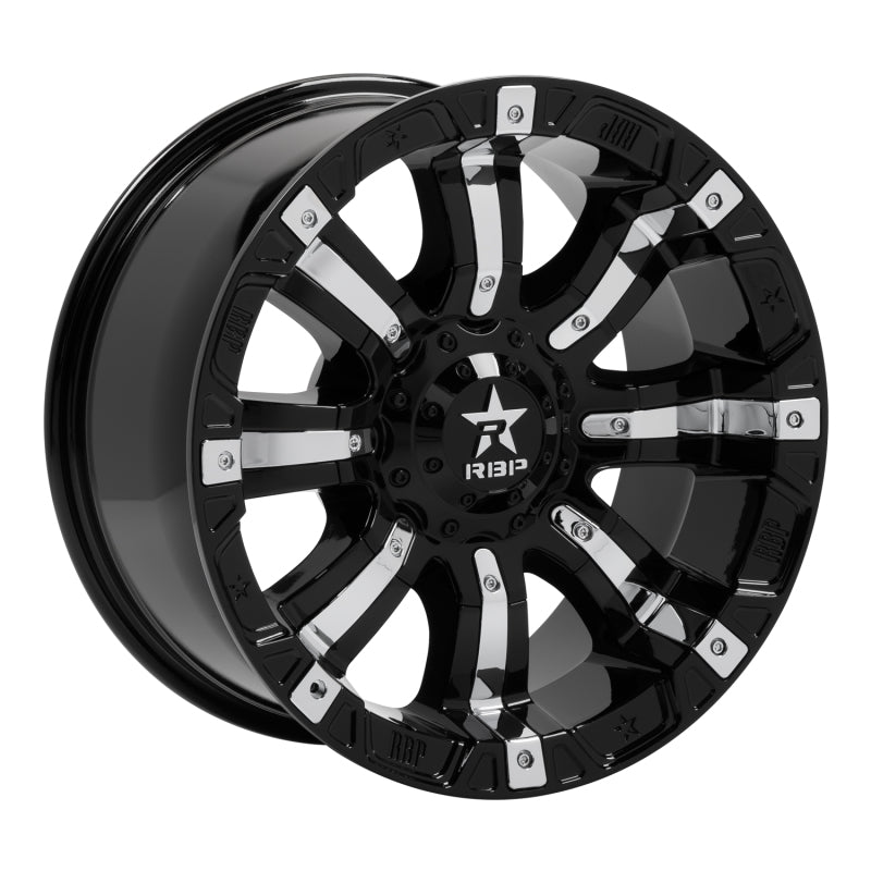 RBP 94R 17x9.0 6x139.7 BP / 5.5 BS 10mm Offset 78mm CB (Hub Centric) Black w/Chrome Inserts Wheel