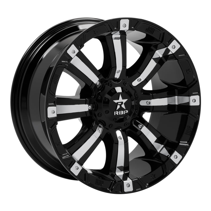 RBP 94R 20x10 6x139.7 BP / 6 BS 10mm Offset 78mm CB (Hub Centric) Black w/Chrome Inserts Wheel