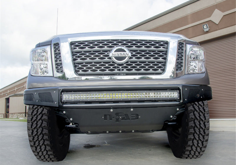 N-Fab M-RDS Front Bumper 16-17 Nissan Titan - Gloss Black w/Silver Skid Plate