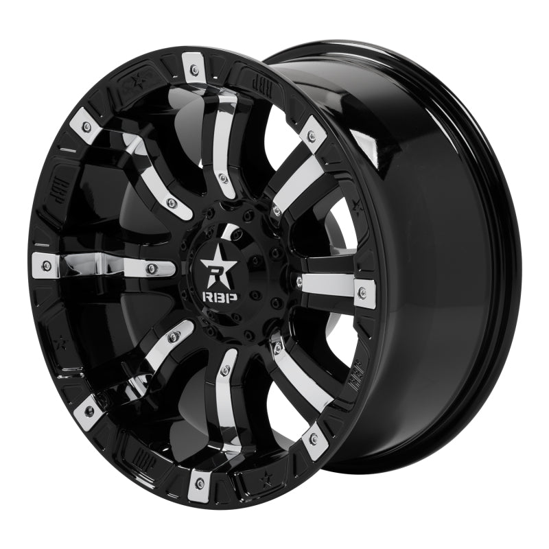 RBP 94R 18x9.0 6x139.7 BP / 5 BS 0mm Offset 78mm CB (Hub Centric) Black w/Chrome Inserts Wheel