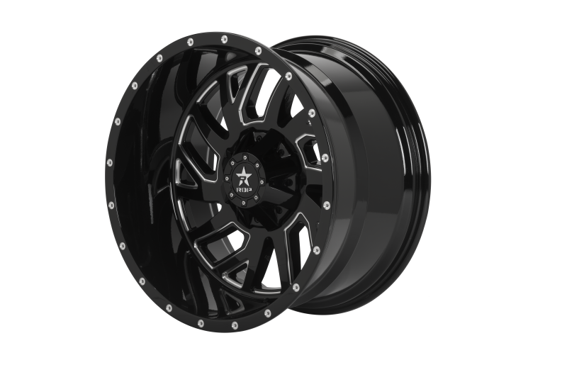 RBP 65R Glock 22x12 6x139.7 BP / 4.75 BS / -44mm Offset 78mm CB Gloss Black w/Machined Grooves Wheel