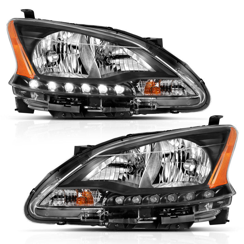 ANZO 2013-2015 Nissan Sentra Crystal Headlights Black Housing Amber With Led Parking Light