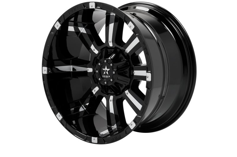 RBP 94R 22x12 6x139.7 BP / 4.75 BS -44mm Offset 78mm CB (Hub Centric) Black w/Chrome Inserts Wheel