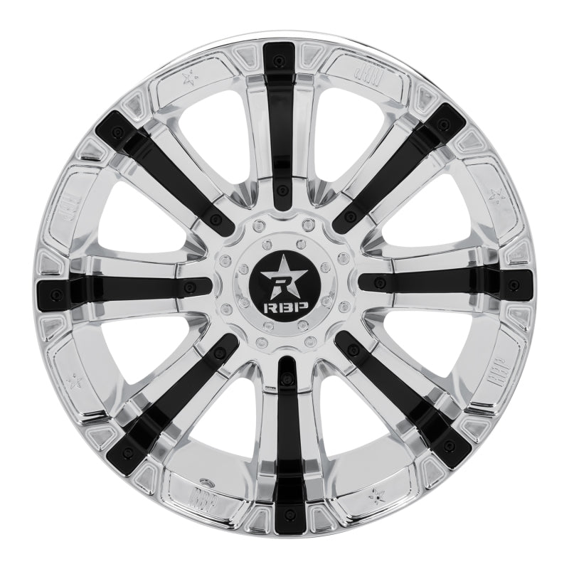 RBP 94R 20x10 6x139.7 BP / 6 BS 10mm Offset 78mm CB (Hub Centric) Chrome w/Black Inserts Wheel