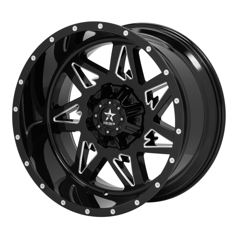 RBP 71R Avenger 22x12 6x139.7 BP / 4.75 BS / -44mm Offset 78mm CB Gloss Black Machined Grooves Wheel