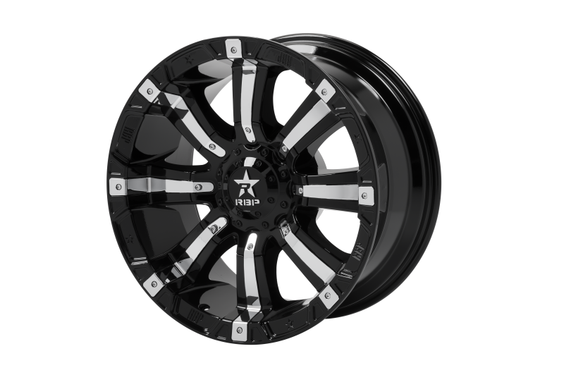 RBP 94R 20x10 6x139.7 BP / 6 BS 10mm Offset 78mm CB (Hub Centric) Black w/Chrome Inserts Wheel