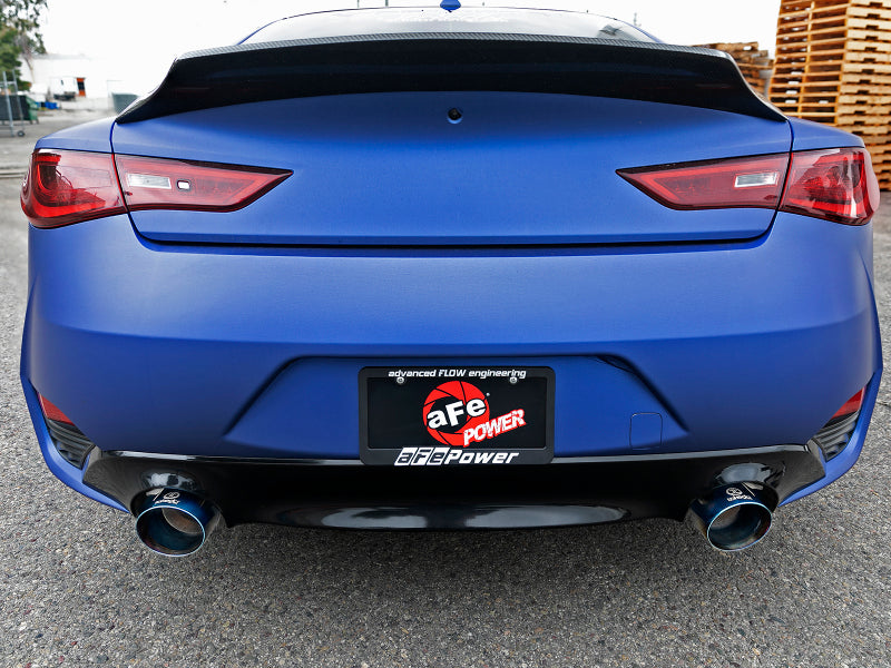 aFe POWER Takeda 2.5in 304 SS CB Exhaust w/ Blue Flame Tips 17+ Infiniti Q60 V6-3.0L (tt)