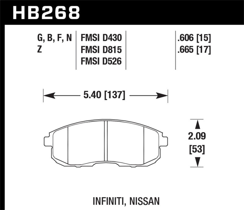 Hawk 03-04 G35/03-05 G35X/ 02-05 350z w/o Brembo DTC-60 Race Front Brake Pads