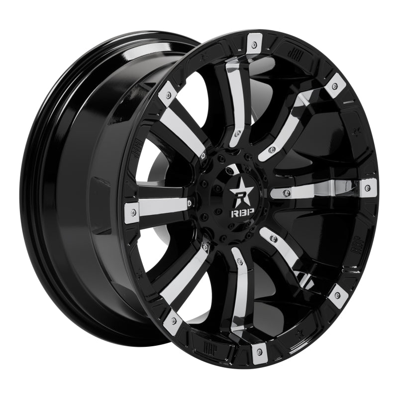 RBP 94R 20x10 6x139.7 BP / 6 BS 10mm Offset 78mm CB (Hub Centric) Black w/Chrome Inserts Wheel